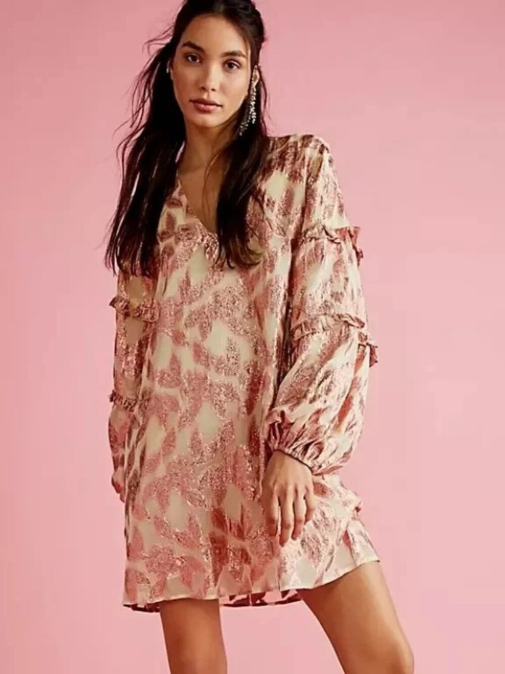 Free People Jen’s Pirate Booty Rising Star Mini Dress Rose Gold Size XS